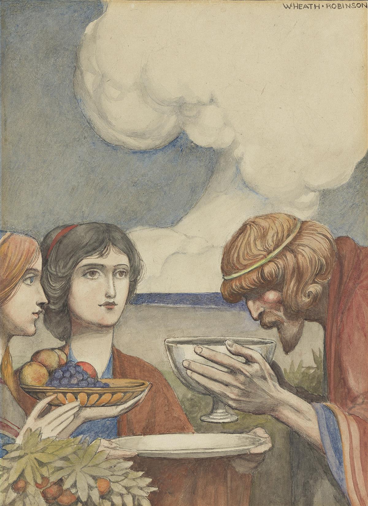 WILLIAM HEATH ROBINSON (1872-1944) Nausicaa and her maidens brought him food and wine.